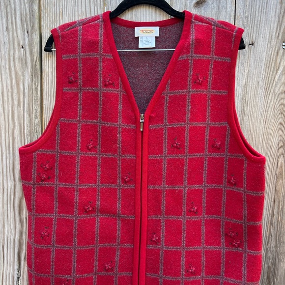 TALBOTS Vintage 100% Wool Zipper Floral Vest size Large - Picture 2 of 8